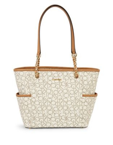 Calvin Klein Contrast Monogram Tote - ALMOND