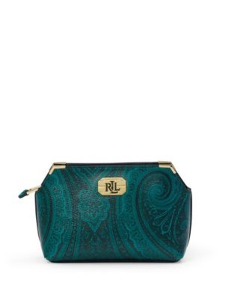 Lauren Ralph Lauren Acadia Paisley Leather Cosmetic Bag - GREEN