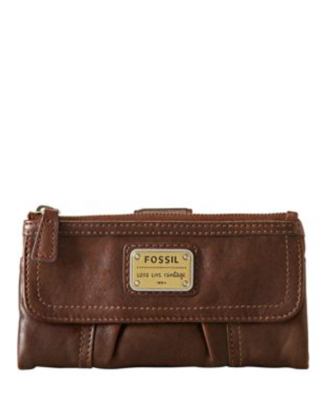 Fossil Emory Zip Top Clutch - DARK BROWN