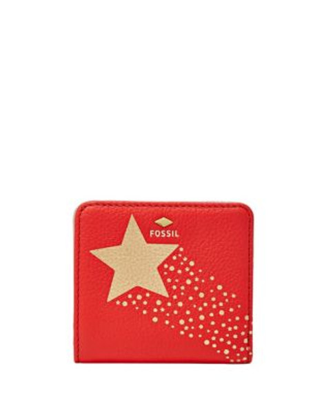 Fossil Leather Star Bi-Fold Wallet - RED