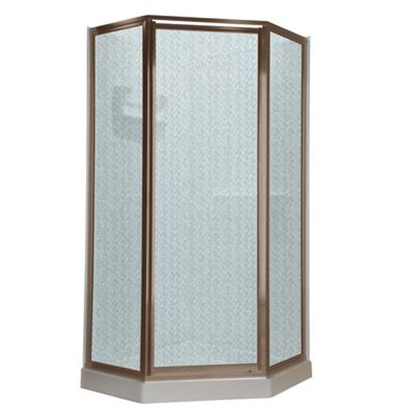 Prestige 16.6 Inch x 24.1 Inch x 16.6 Inch x 68.5 Height Neo-Angle Shower Door in Brushed Nickel and Hammered Glass