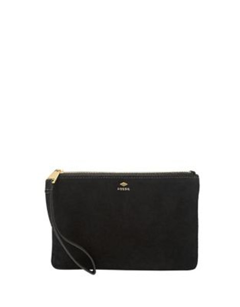 Fossil Solid Leather Wristlet - BLACK