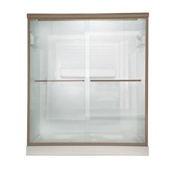 Euro 60 Inch W x 65.5 Inch H Frameless Bypass Shower Door in Brushed Nickel Finish with Clear Glass