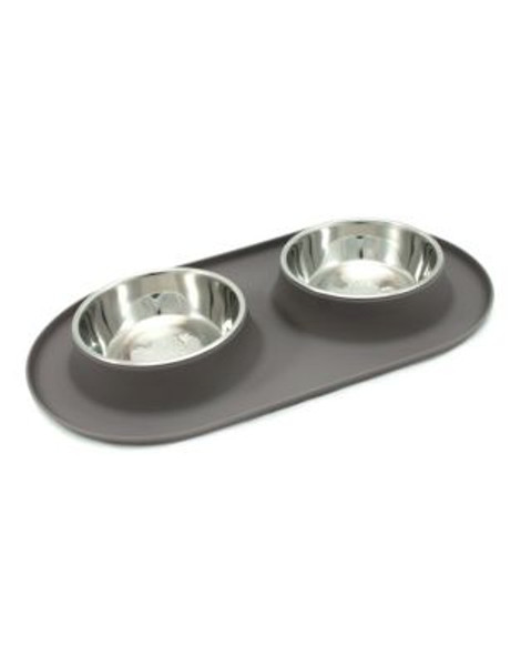 Messy Mutts Medium Silicone Double Feeder - GREY - MEDIUM