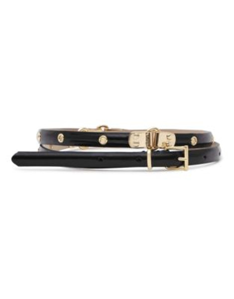 Reiss Leather Mini Stud Belt - BLACK - MEDIUM