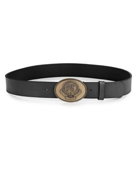 Lauren Ralph Lauren Logo Plate Leather Belt - BLACK - SMALL