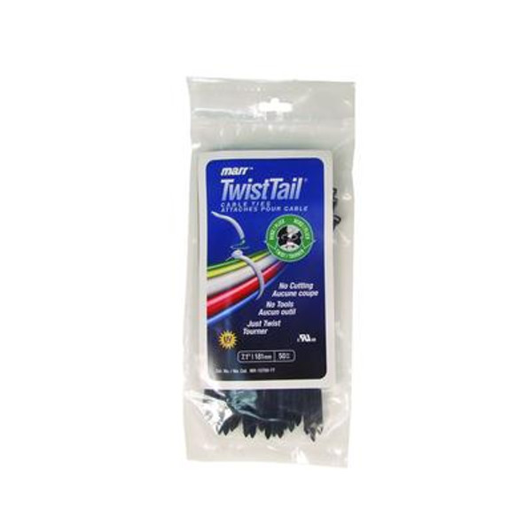 UV Black Twist Tail Cable ties &#150; 7 Inches (Bag of 50)