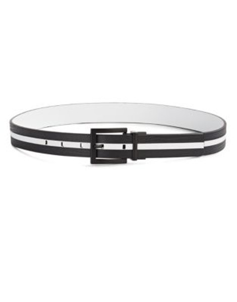 Calvin Klein Reversible Embossed Leather Belt - BLACK WHITE/WHITE - LARGE