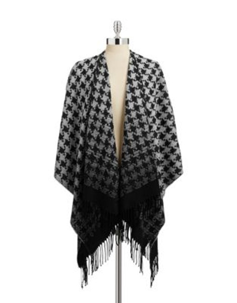 Lord & Taylor Fringed Houndstooth Wrap - GREY