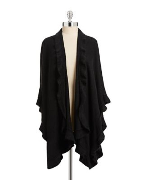 Lord & Taylor Ruffle Trim Ruana - BLACK