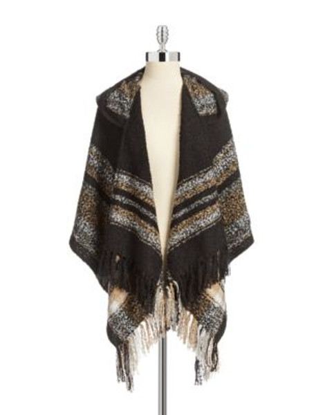 Collection 18 Hooded Fringe Ruana - BLACK PAINT