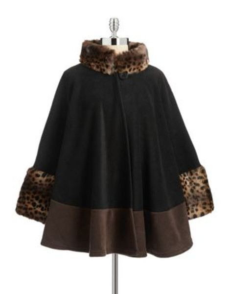 Parkhurst Mosaic Cape with Faux Fur - BLACK/BARK/CHEETAH