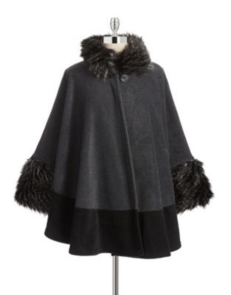 Parkhurst Mosaic Cape with Faux Fur - CHARCOAL