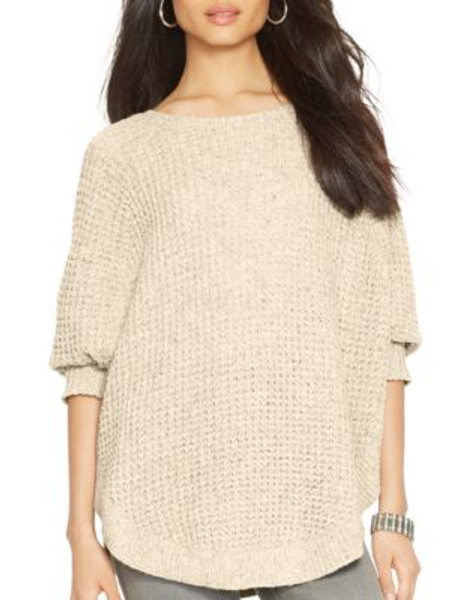 Lauren Ralph Lauren Cotton Sweater Poncho - BEIGE - SMALL