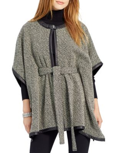 Lauren Ralph Lauren Tweed Poncho-GREY - GREY - LARGE/X-LARGE