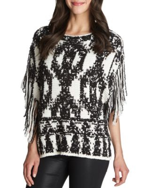 1 State Fringe Sleeve Wool-Blend Poncho - GREY - MEDIUM