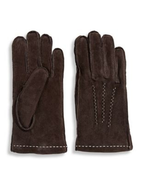 Lord & Taylor 9 Inch Faux Fur Lined Suede Gloves - BROWN - 6.5