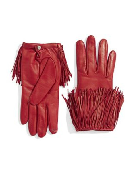 Diane Von Furstenberg Fringe Leather Gloves - FERRARI RED - 7
