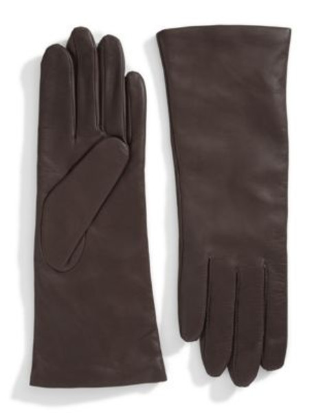 Lord & Taylor Cashmere-Lined 10.75" Leather Gloves - BROWN - 8.5