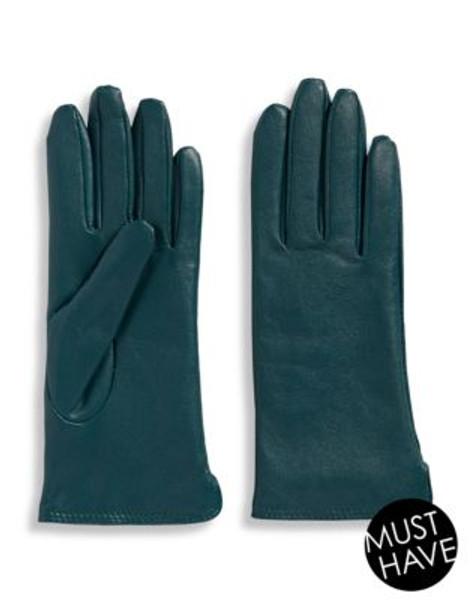 Lord & Taylor Vented Lined Leather Gloves - PEACOCK - 6