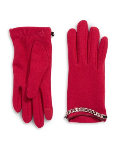 Lauren Ralph Lauren Wool and Cashmere Cropped Gloves - RED - LARGE