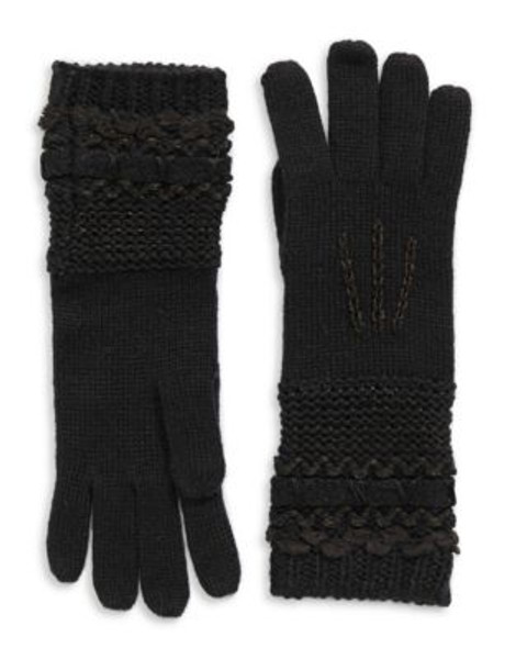 Lauren Ralph Lauren Textured Trim Gloves - BLACK