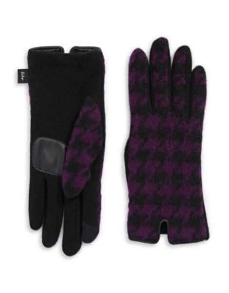 Echo Touch Houndstooth Wool-Blend Gloves - DARK PURPLE - LARGE