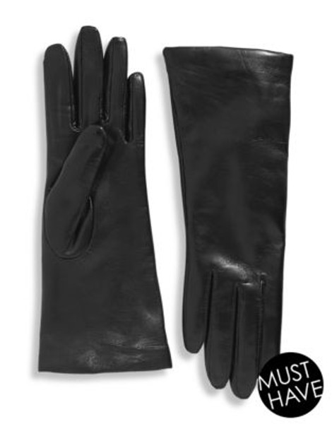 Lord & Taylor Cashmere-Lined 10.75" Leather Gloves - BLACK - 7.5