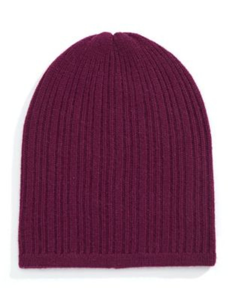 Lord & Taylor Ribbed Cashmere Beanie - PORT