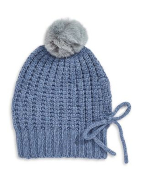 Echo Rib Knit Fur Pom Pom Hat - BLUE HAZE