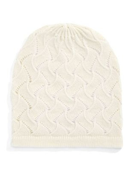 Lord & Taylor Pointelle Cashmere Beanie - IVORY