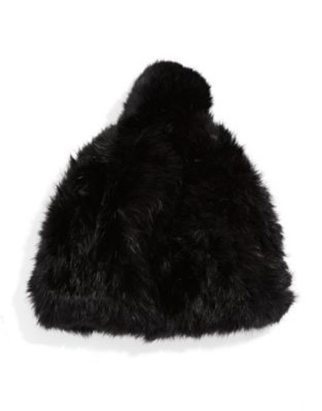 Surell Rabbit Fur Pom Pom Tuque - BLACK