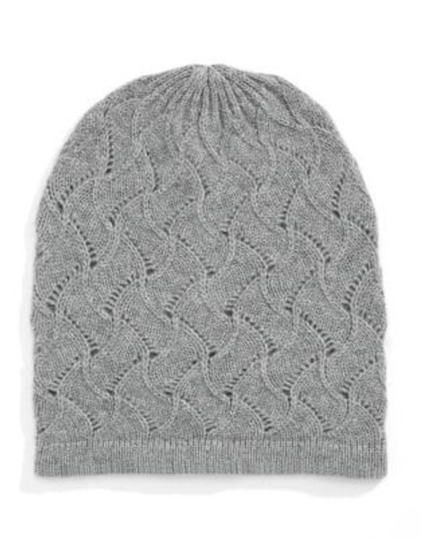 Lord & Taylor Pointelle Cashmere Beanie - GREY HEATHER