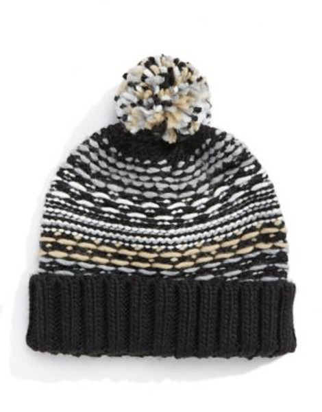 Echo Knit Pom Pom Hat - BLACK