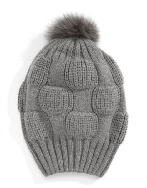 Parkhurst Angora Knit Fox Fur Beanie - GREY