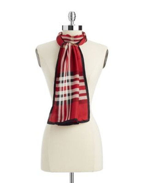 Lord & Taylor Silk Fraas Plaid Oblong Scarf - RED