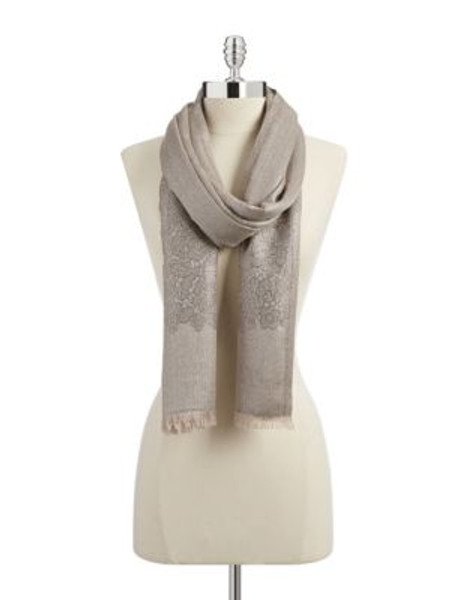 Lord & Taylor Metallic Lace Border Scarf - TAUPE