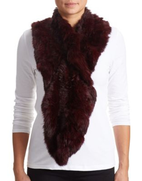 Surell Long Haired Rabbit Fur Ruffle Scarf - WINE