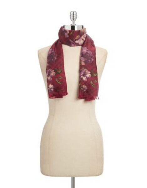 Lauren Ralph Lauren Irina Floral and Plaid Silk Scarf - RED