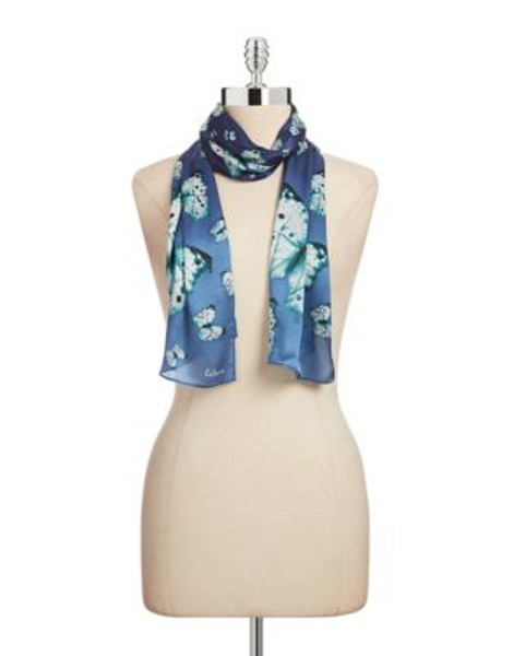 Echo Butterfly Trail Silk Scarf - BLUE STORM