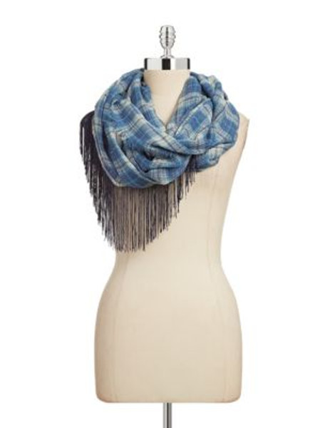 Collection 18 Boxed Plaid Fringe Infinity Scarf - POOL HOUSE BLUE