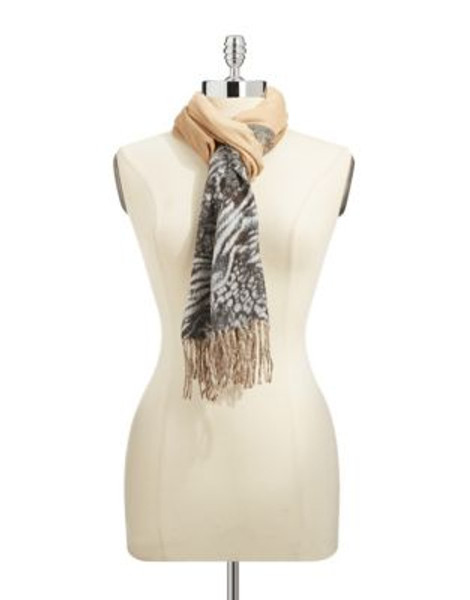 Lord & Taylor Animal Border Scarf - BEIGE