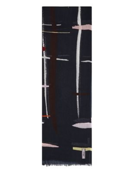 Reiss Frayed Geometric Print Scarf - BLACK