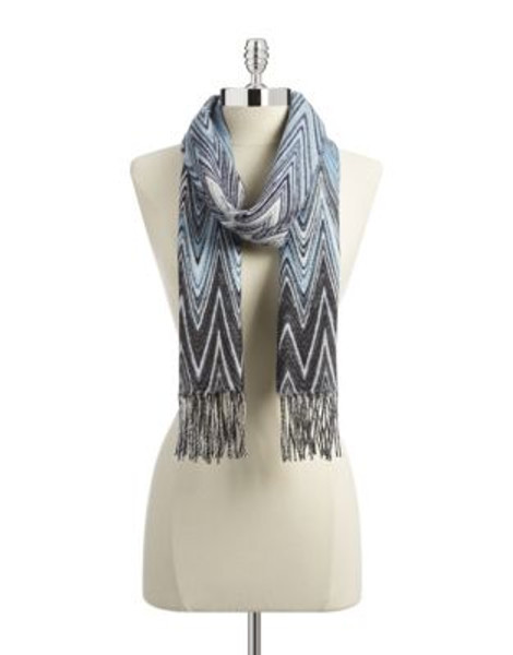 Lord & Taylor Zig Zag Brushed Fringe Scarf - BLUE