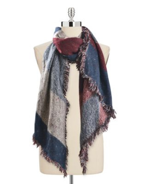 Collection 18 Colourblocked Fringe Runway Wrap - NAVY MOSAIC