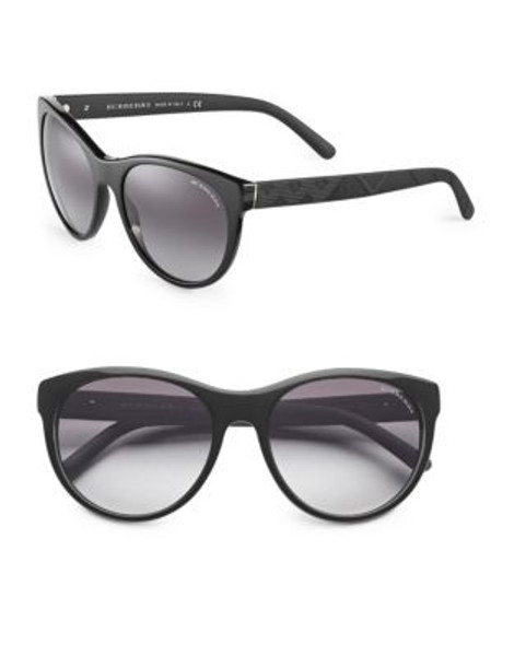 Burberry 56mm Round Cat's-Eye Sunglasses - BLACK