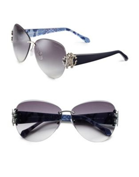 Roberto Cavalli RC901S 63mm Rimless Butterfly Sunglasses - SHINY PALLADIUM WITH BLUE SNAKE TEMPLES