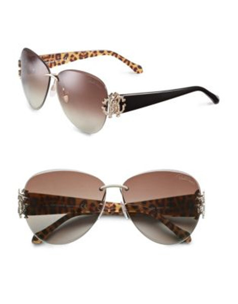 Roberto Cavalli RC901S 63mm Rimless Butterfly Sunglasses - SHINY ROSE GOLD WITH BLACK/LEOPARD TEMPLES