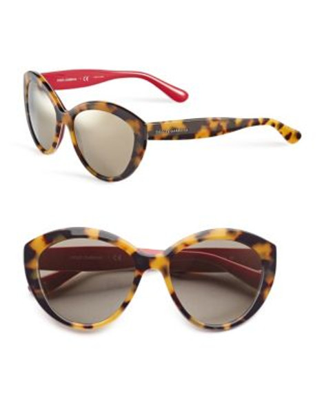 Dolce & Gabbana 56mm Round Cat-Eye Sunglasses - TOP HAVANA ON RED (MIRRORED)
