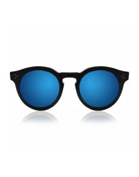 Illesteva Leonard 2 Round Sunglasses - BLACK WITH BLUE MIRRORED LENSES